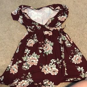 Floral, maroon tie dress